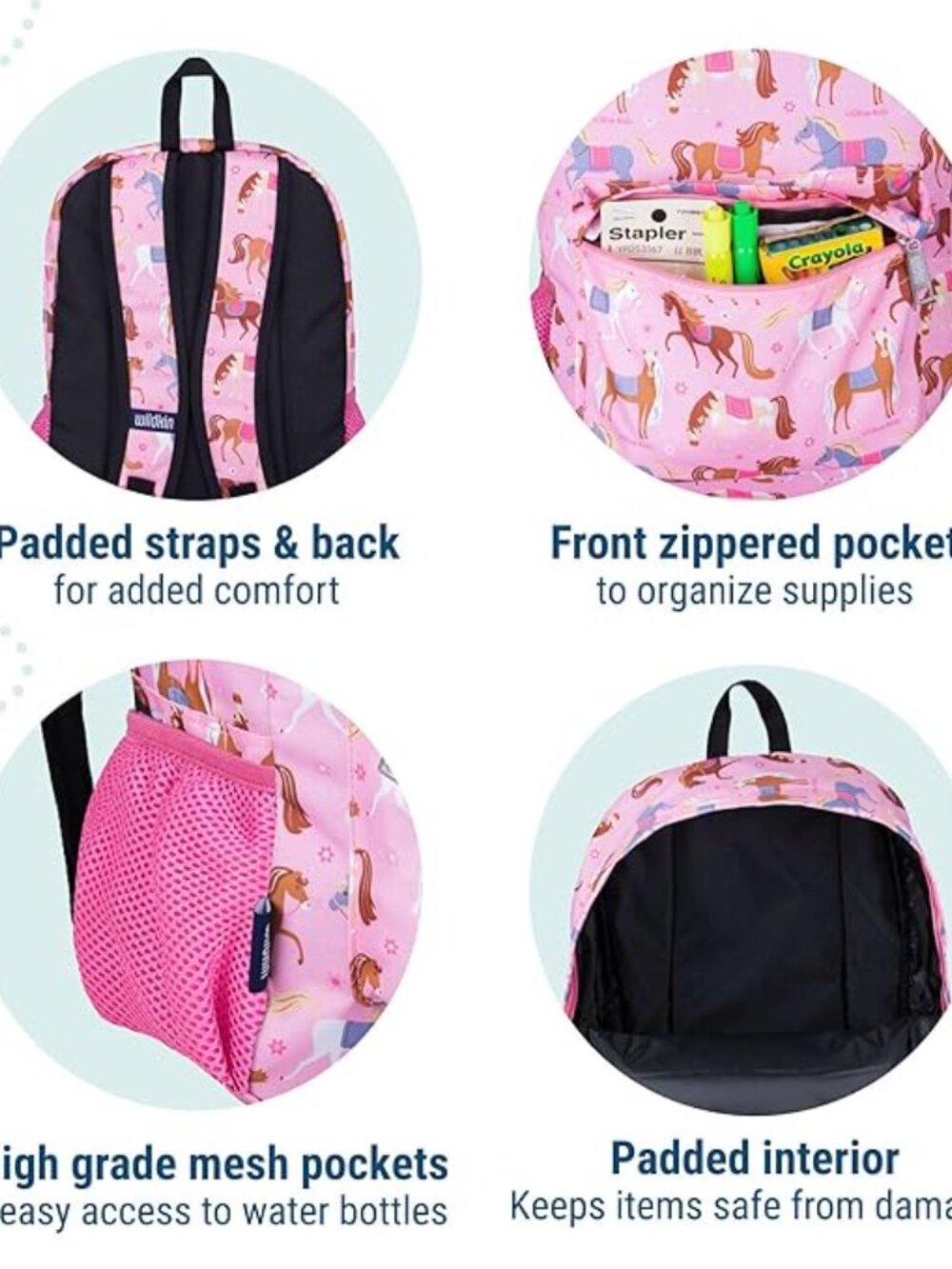 Wildkin 16" Kids Elementary School and Travel Backpack (Horses) - Picture 3 of 14